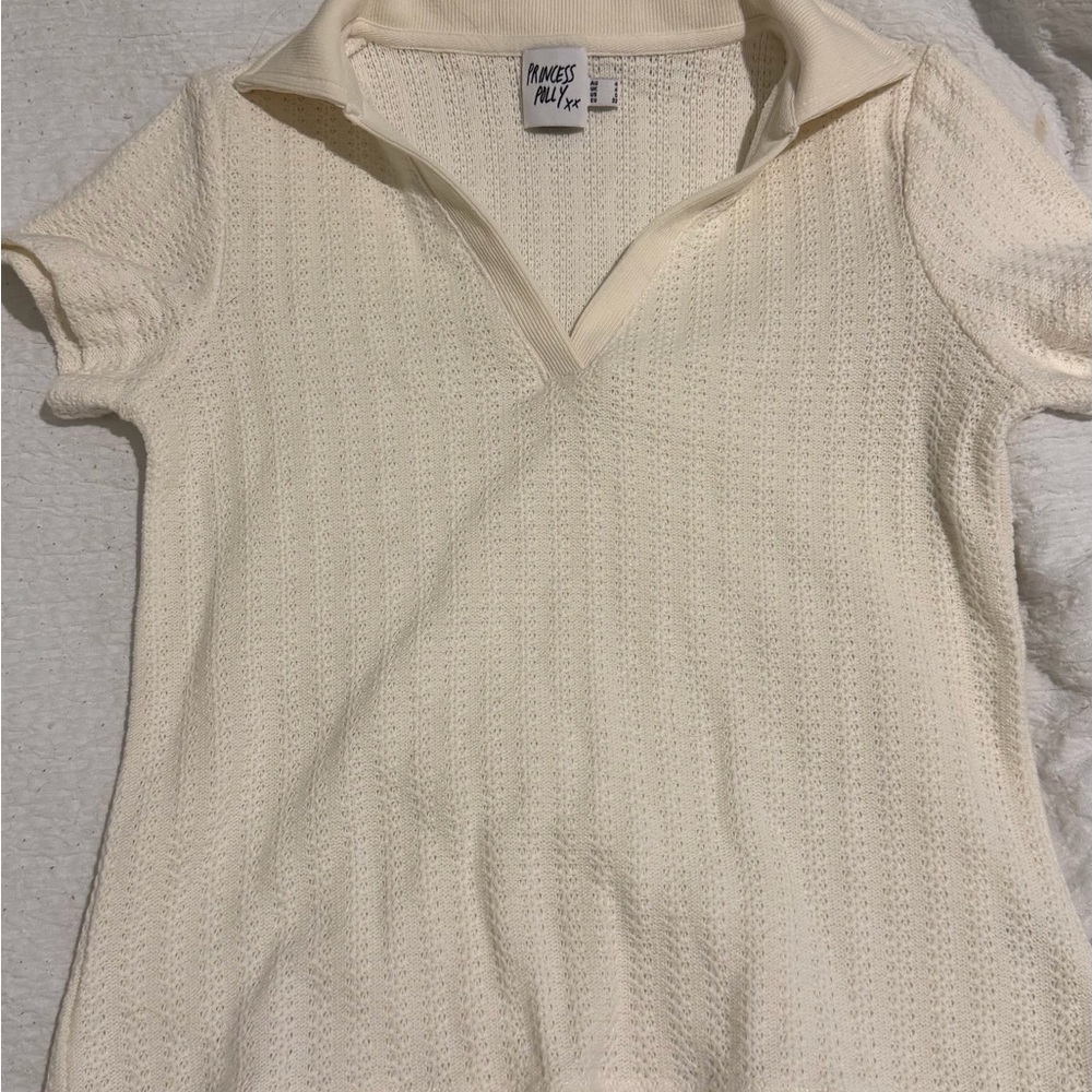 Princess Polly Cream Short Sleeve Knit Top